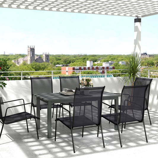 Outsunny Aluminium Extending Garden Table With Slatted Top And Butterfly Leaf For Six To Eight People Grey