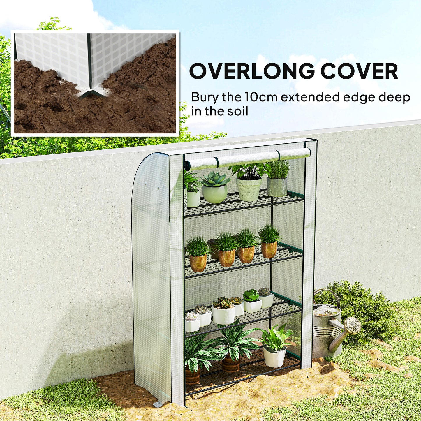 Outsunny Mini Greenhouse With Reinforced PE Cover Portable Indoor Outdoor With Roll Up Door 170x120x50 cm White