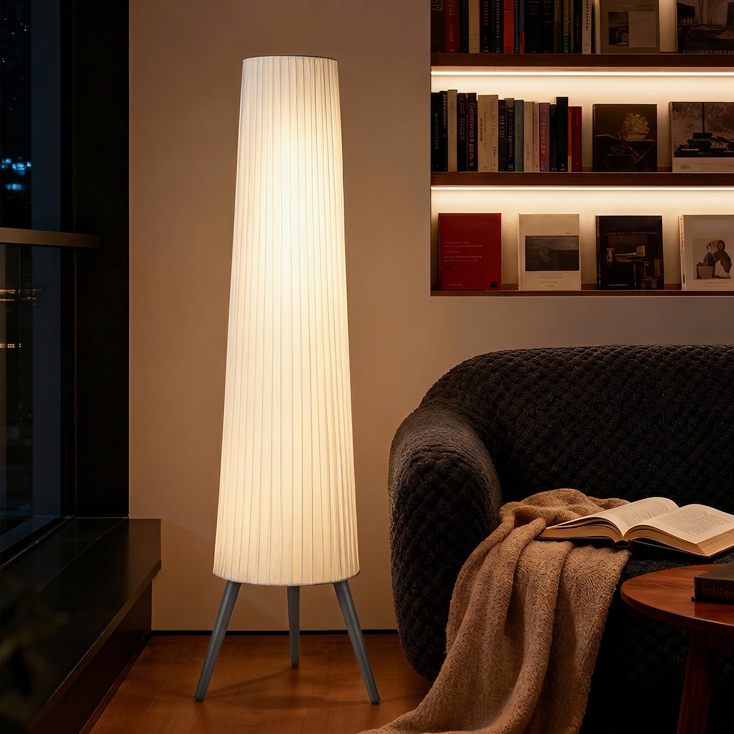 HOMCOM Dimmable Tripod Floor Lamp With Foot Switch Nordic Fabric Shade Standing Lamp 153cm White And Grey