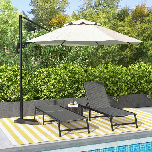 Outsunny Foldable Outdoor PE Rattan Sun Lounger Set Of 2 With Five Level Adjustable Backrest Grey