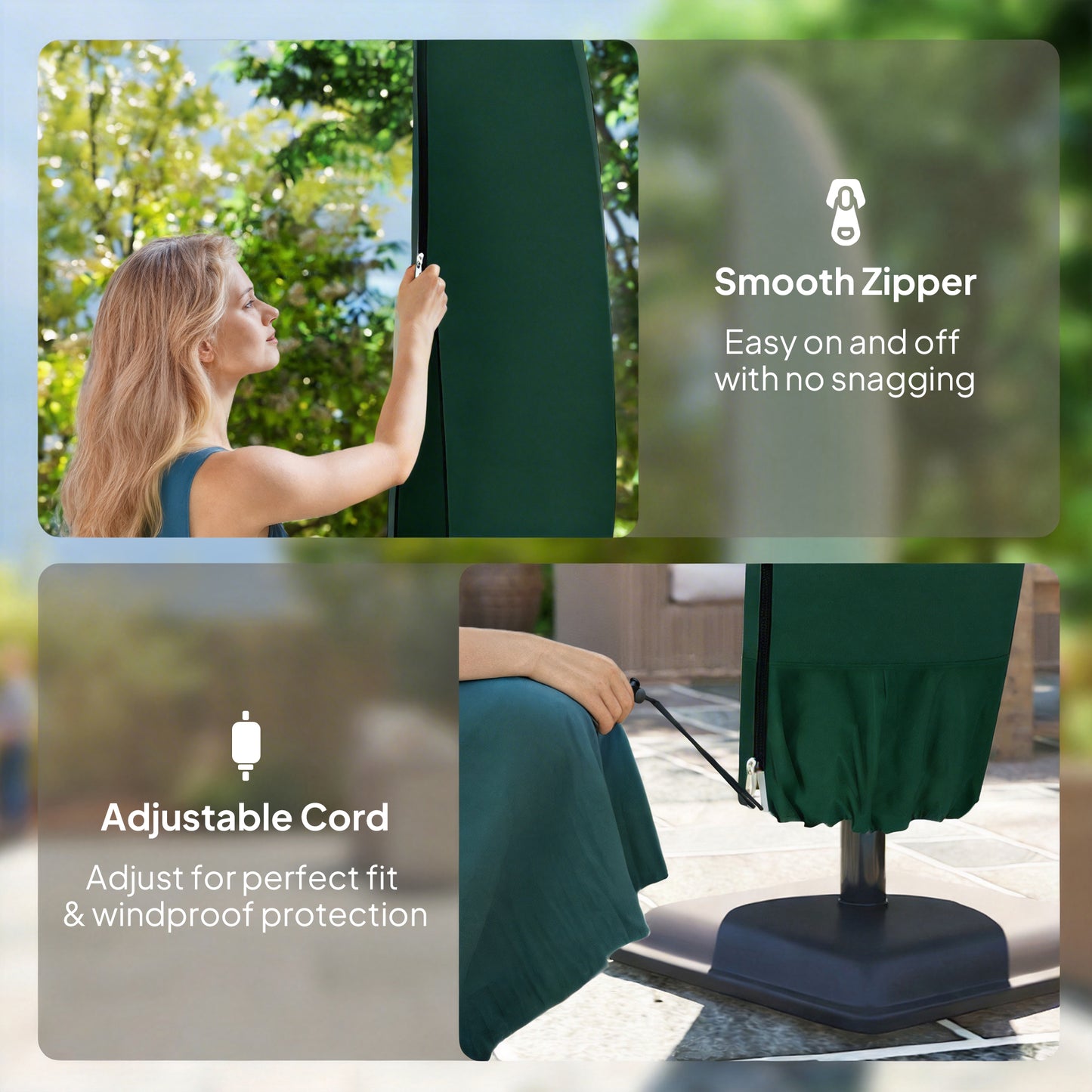 Outsunny 600D Oxford Cantilever Parasol Cover For 2 To 4 M Umbrellas Green Weatherproof