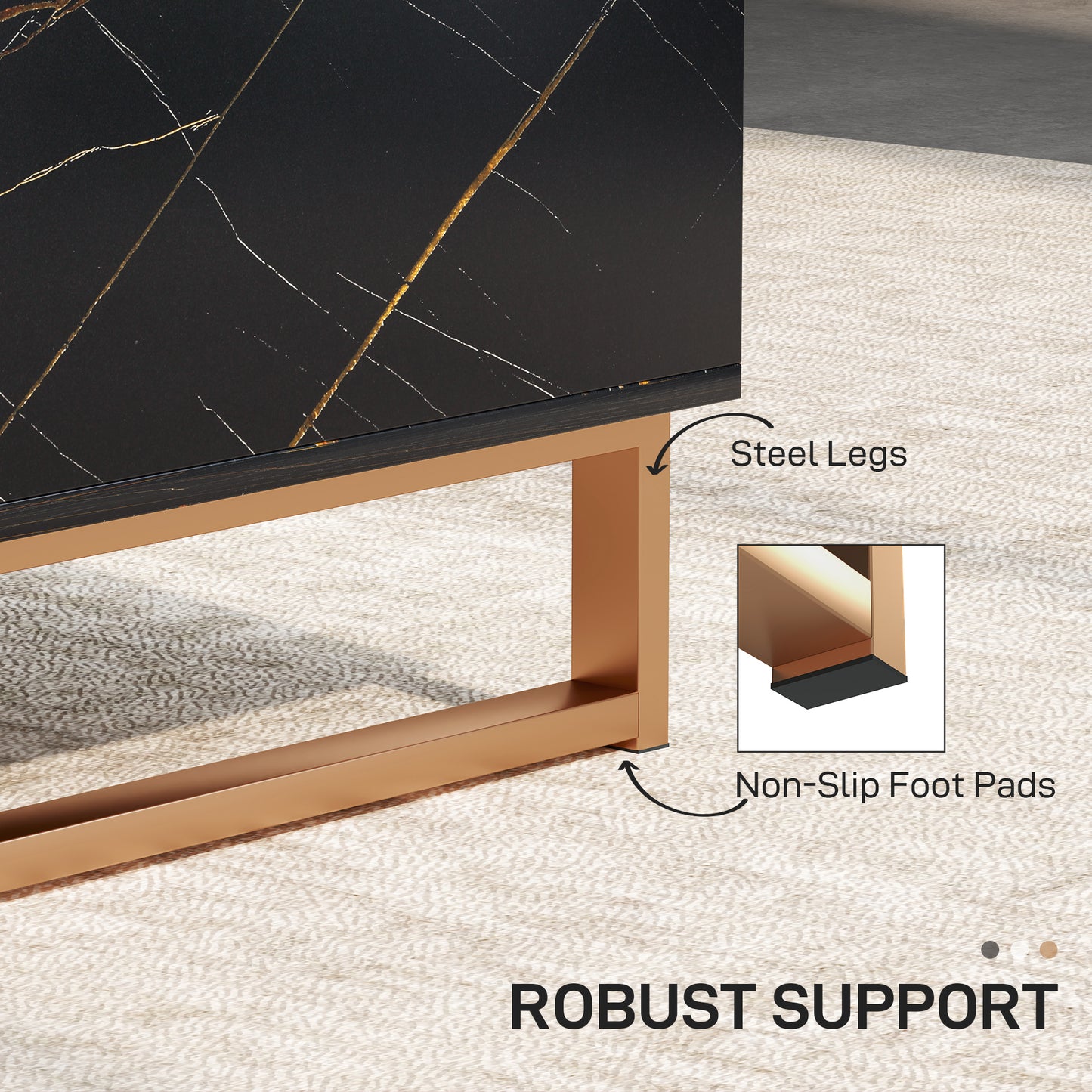 HOMCOM Marble Effect Storage Coffee Table With Drawer And Shelves In Black With Steel Legs