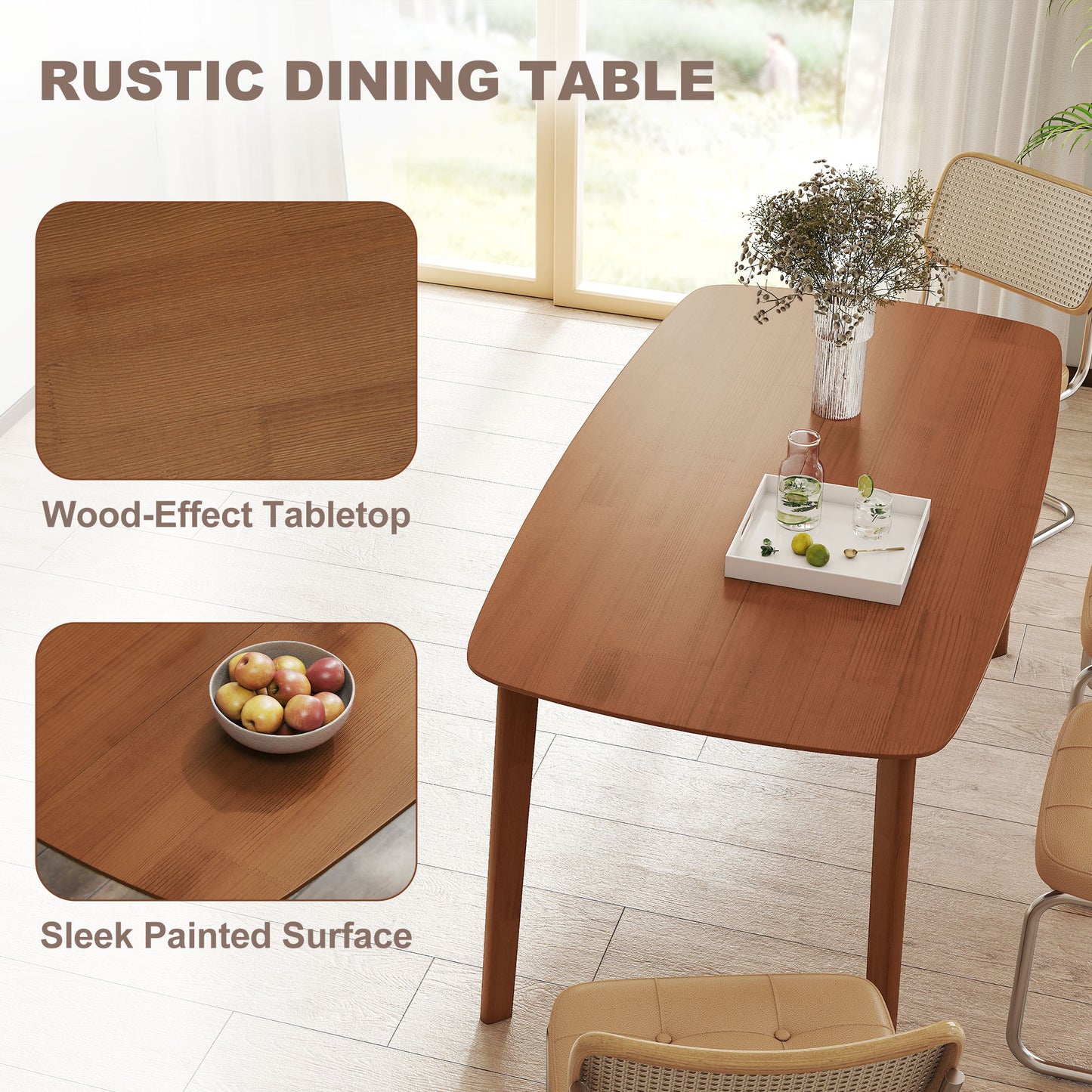 HOMCOM Pine Wood Rectangular Dining Table Light Brown Ideal For Small Spaces Seats Six With Round Corners