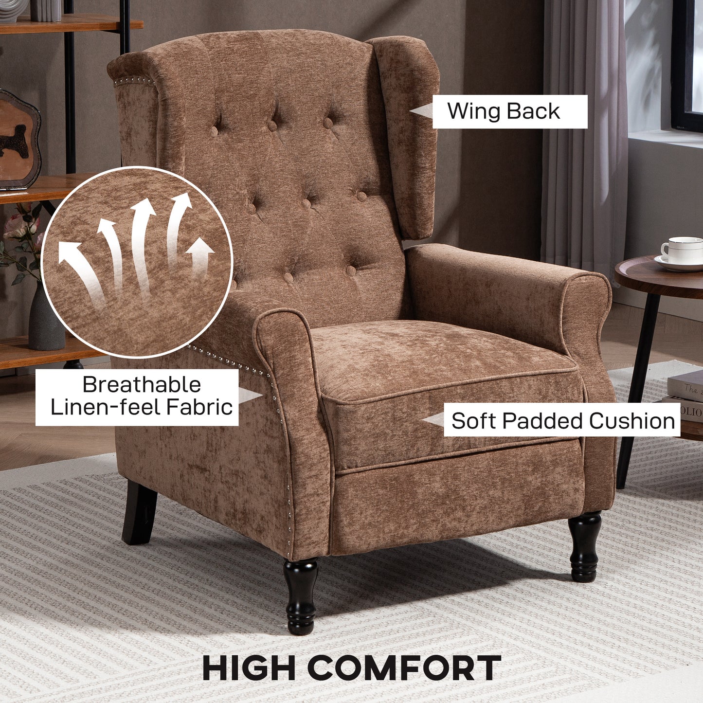HOMCOM 150 Degree Reclining Vintage Armchair With Footrest Brown Tufted Back And Premium Comfort