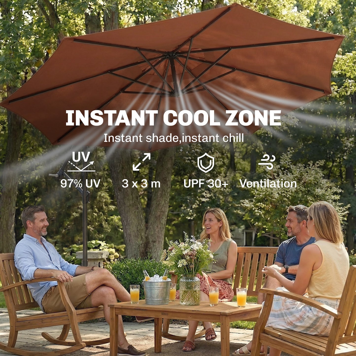 Outsunny Three Meter Overhanging Cantilever Parasol With Cross Base Coffee UV Resistant Fabric