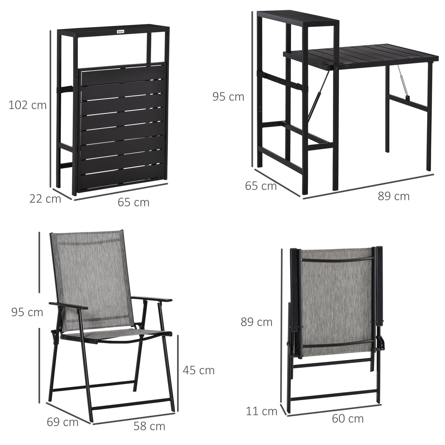 Outsunny 3-Pc Folding Garden Set with Table and Chairs, Metal Frame - ALL4U RETAILER LTD