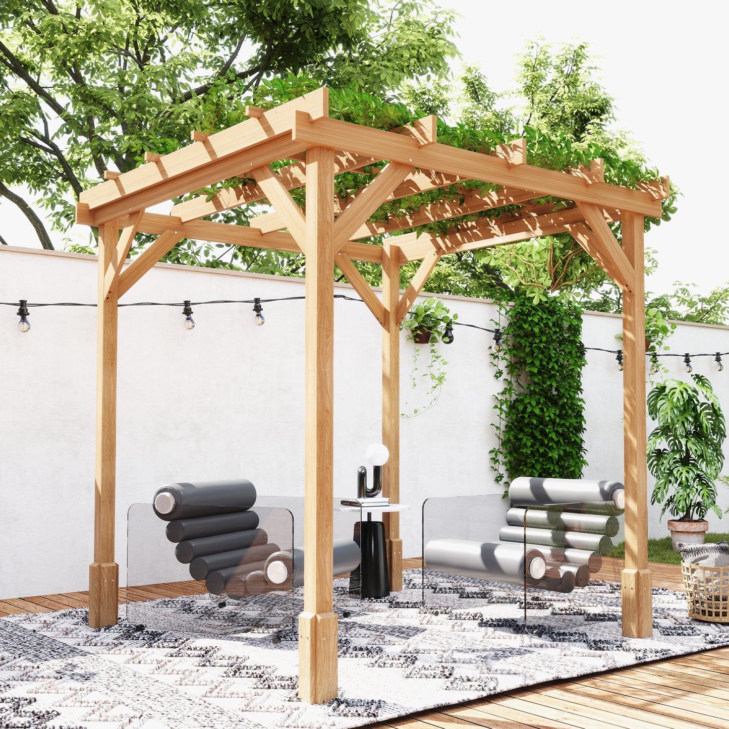 Outsunny 2x2m Wooden Pergola Kit For Garden Gazebo Shelter With Stable Structure Dark Brown Ideal For Climbing Vines