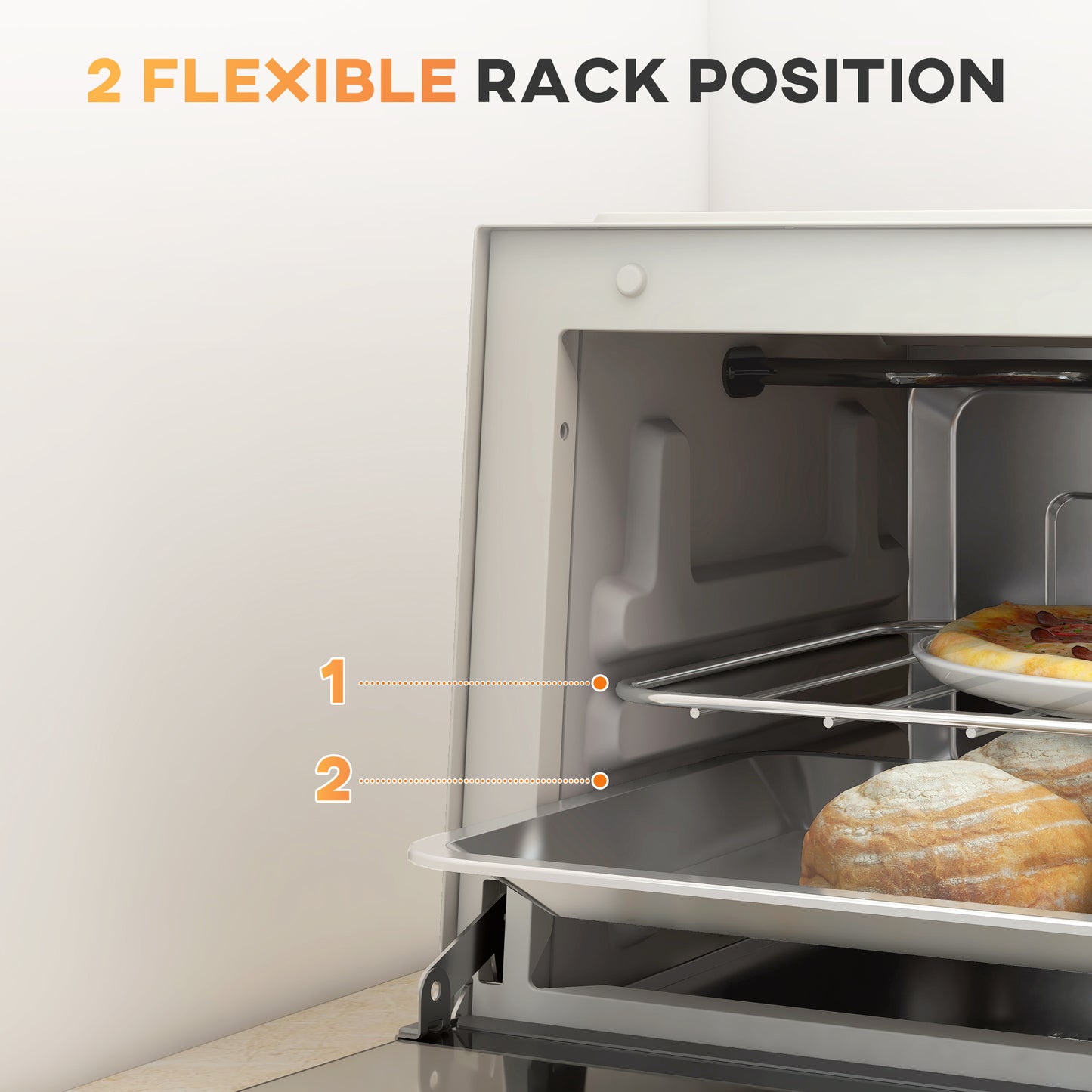 Homcom 9L Countertop Mini Oven Toaster Oven With Adjustable Temperature Timer And 750W Cream
