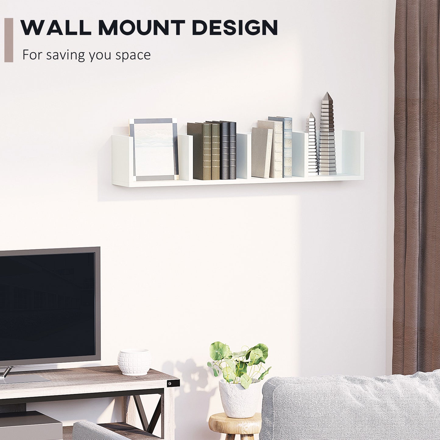 HOMCOM Wall Mount CD DVD Storage Rack 4 Cubes White Set Of 2 Wooden Shelf Organiser Unit