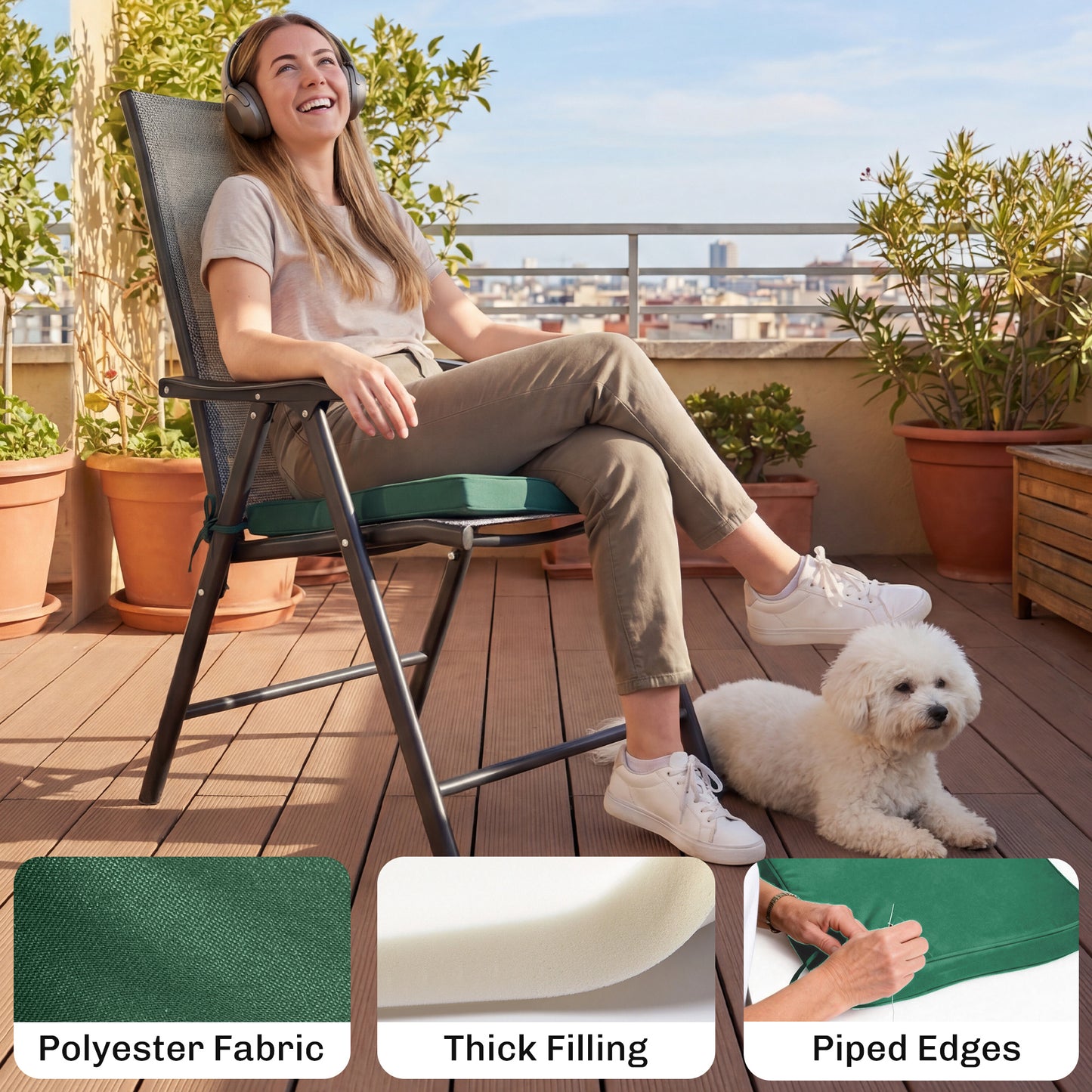 Outsunny Six Pack Chair Cushions Seat Pads With Straps For Dining Chairs Indoor Outdoor Removable Covers Green