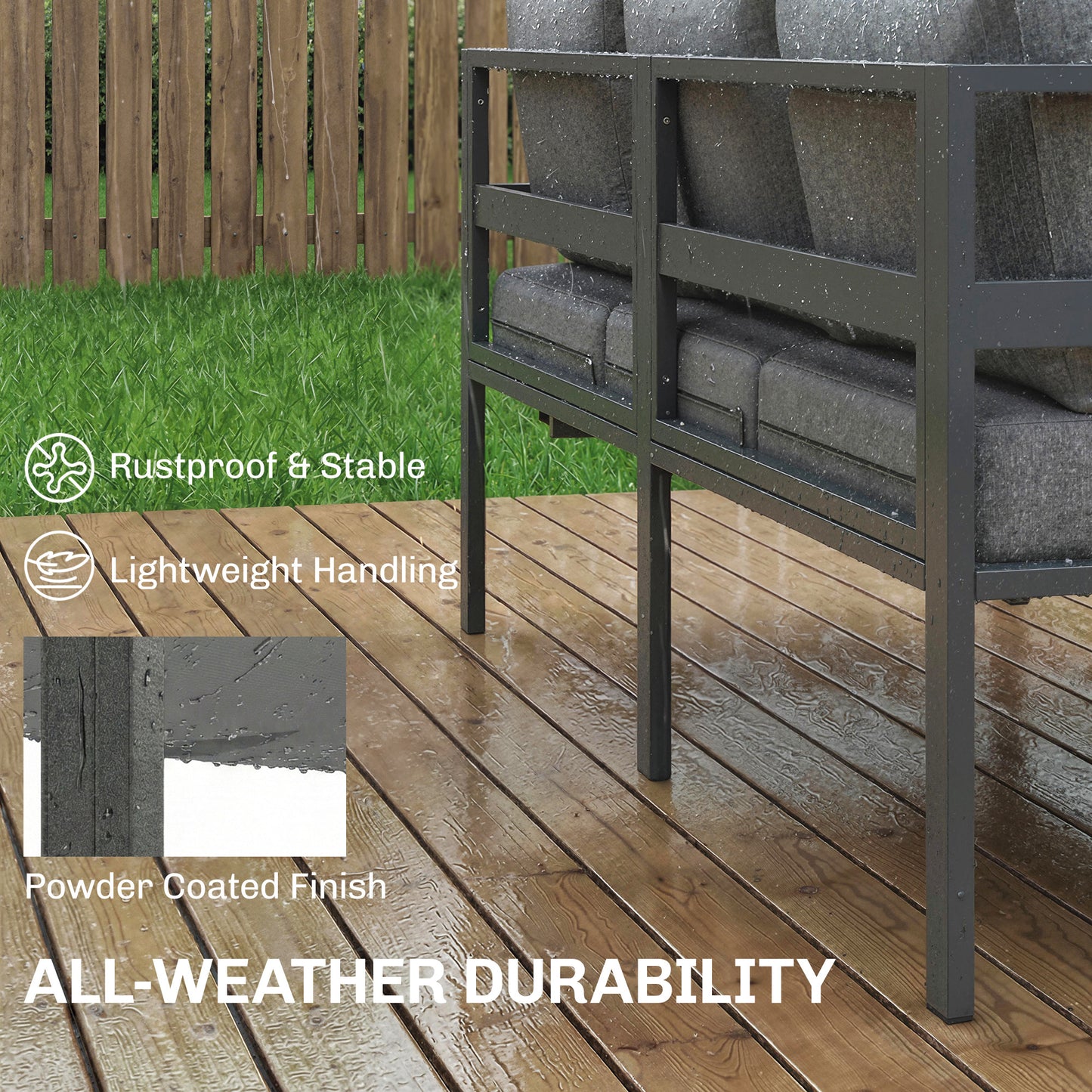 Outsunny 3 Piece Aluminium Garden Furniture Set With Adjustable Backrest Corner Lounge And Coffee Table