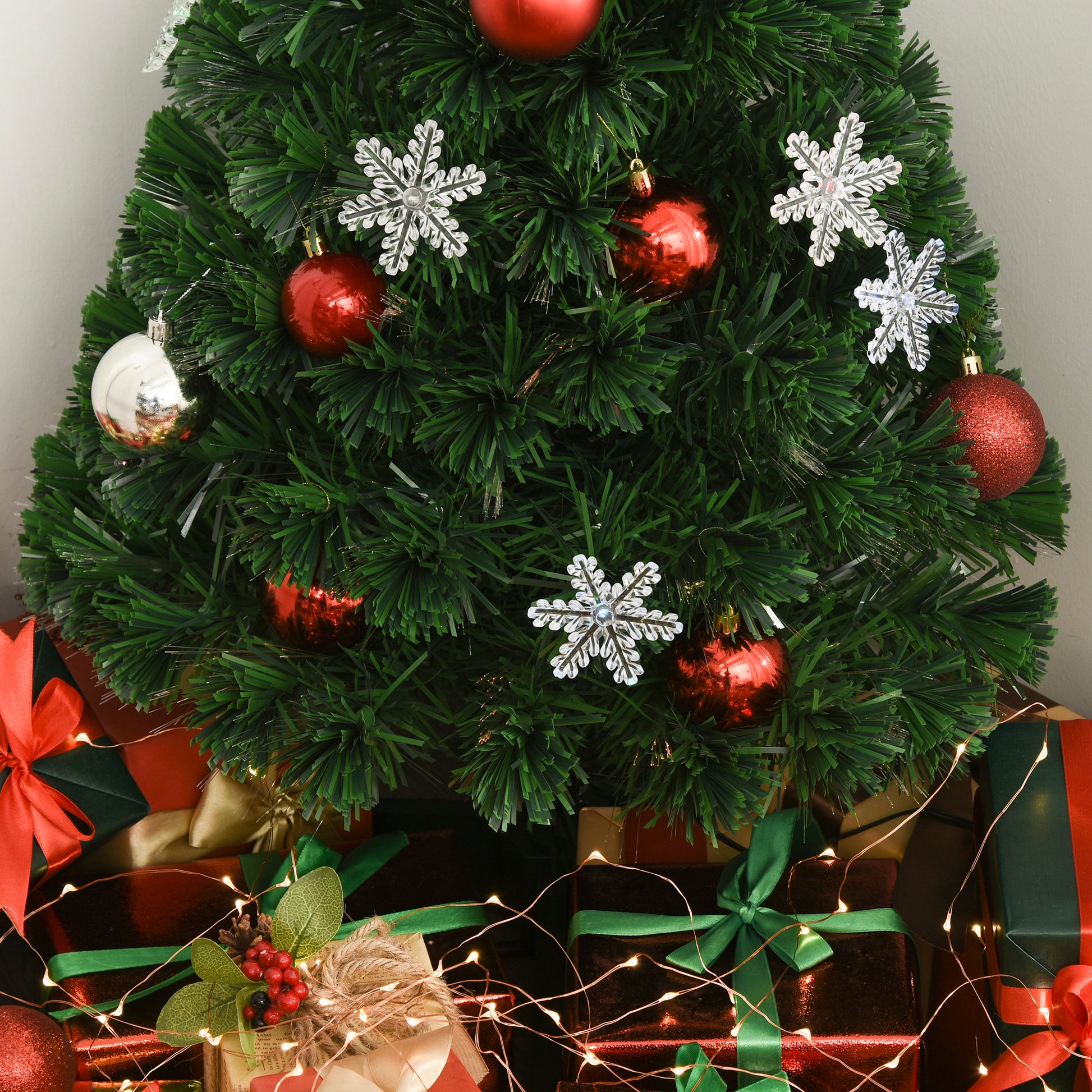 HOMCOM 3ft LED Fibre Optic Christmas Tree with Snowflakes - Green 90cm - ALL4U RETAILER LTD