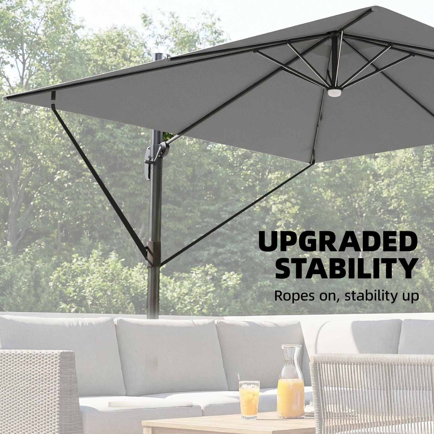 Outsunny 3m x 3m Cantilever Garden Parasol With Light And Cover, Wind Protection, 360 Degree Rotation, Grey