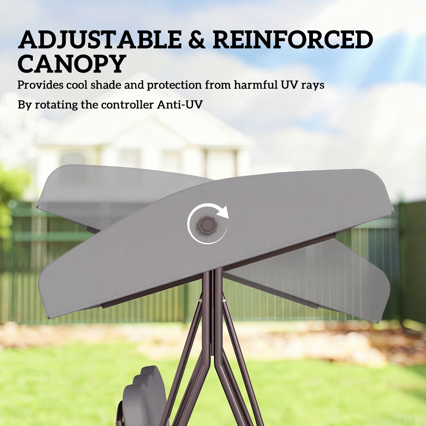 Outsunny Three Seater Canopy Swing Chair Garden With Adjustable Canopy Cushions Cup Trays Steel Frame Light Grey