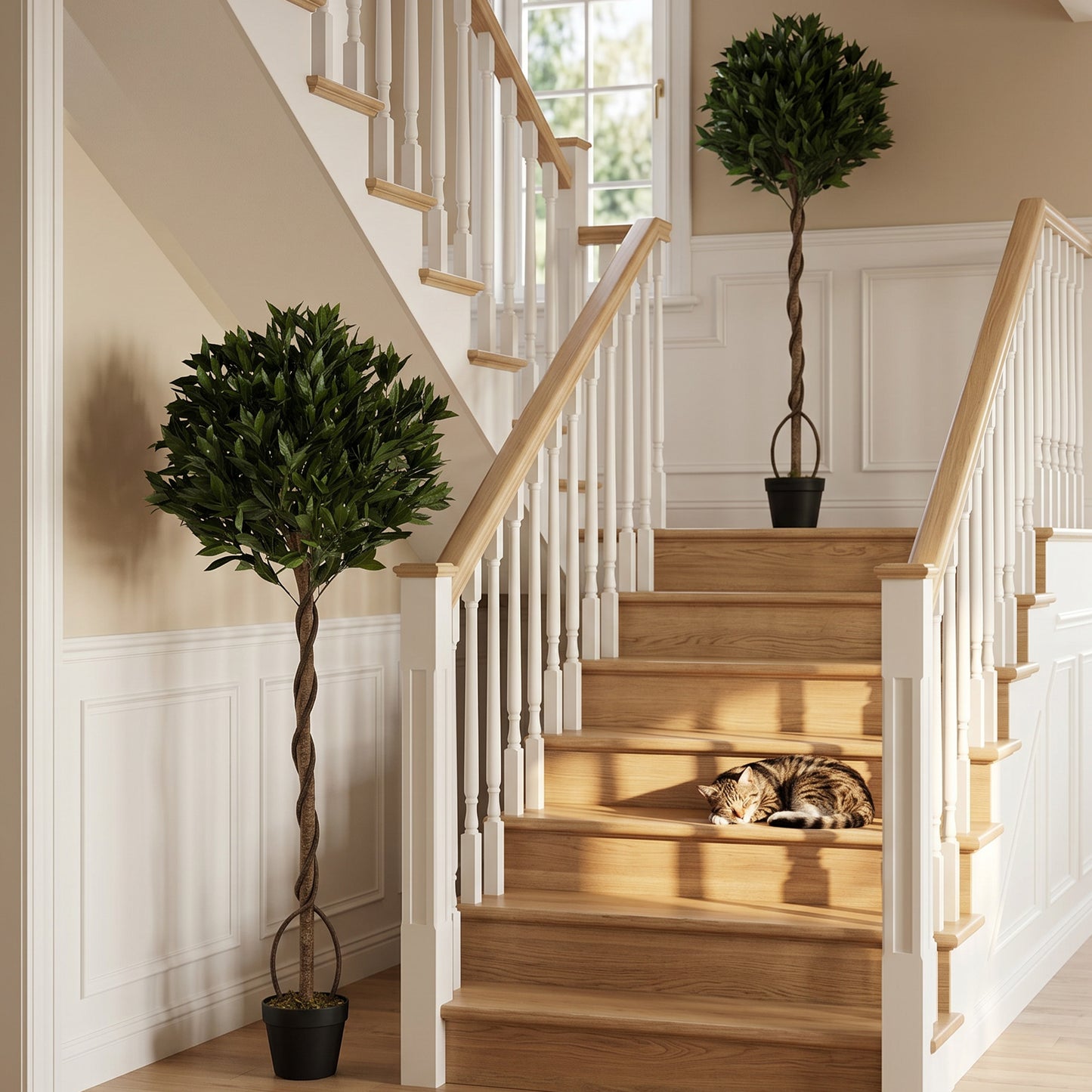 Outsunny Realistic Lush Topiary Ball Trees Set Of 2 Bay Laurel Artificial Topiary With Weighted Pots UV Resistant Green