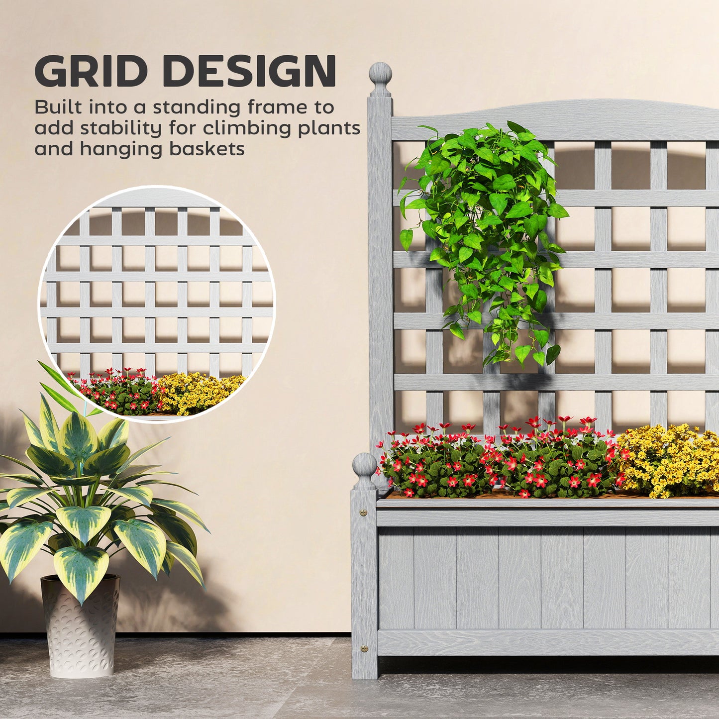 Outsunny Garden Planters With Trellis For Climbing Vines Wood Raised Beds Indoor Outdoor Grey
