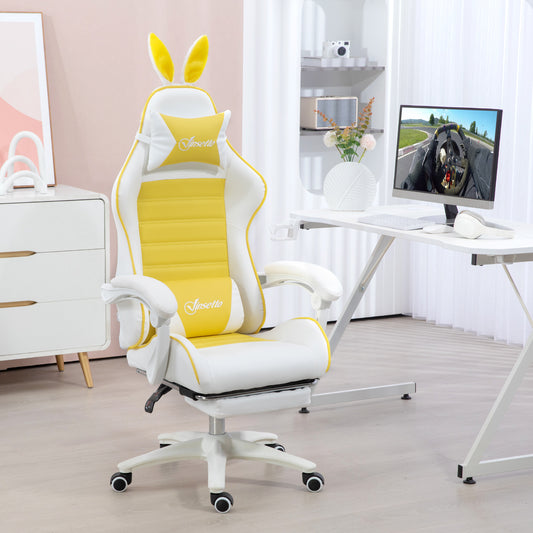 Vinsetto Cute Bunny Ears Racing Gaming Chair with Footrest and Lumbar Support in Yellow - ALL4U RETAILER LTD