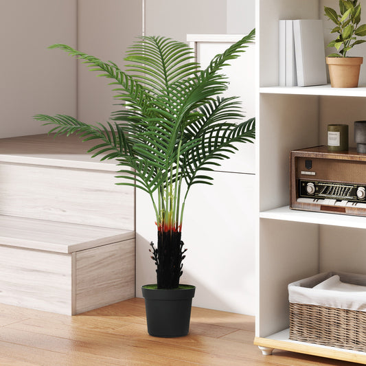 HOMCOM 120cm Artificial Areca Palm Tree With 9 PE Leaves Plastic Pot Flocked Soil Decorative Plant Home Office Green