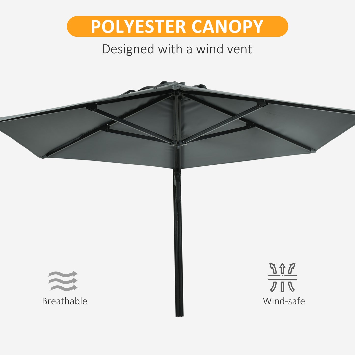 Outsunny Wall-Mounted 2.5m Grey Outdoor Patio Umbrella with 180° Rotating Canopy - ALL4U RETAILER LTD