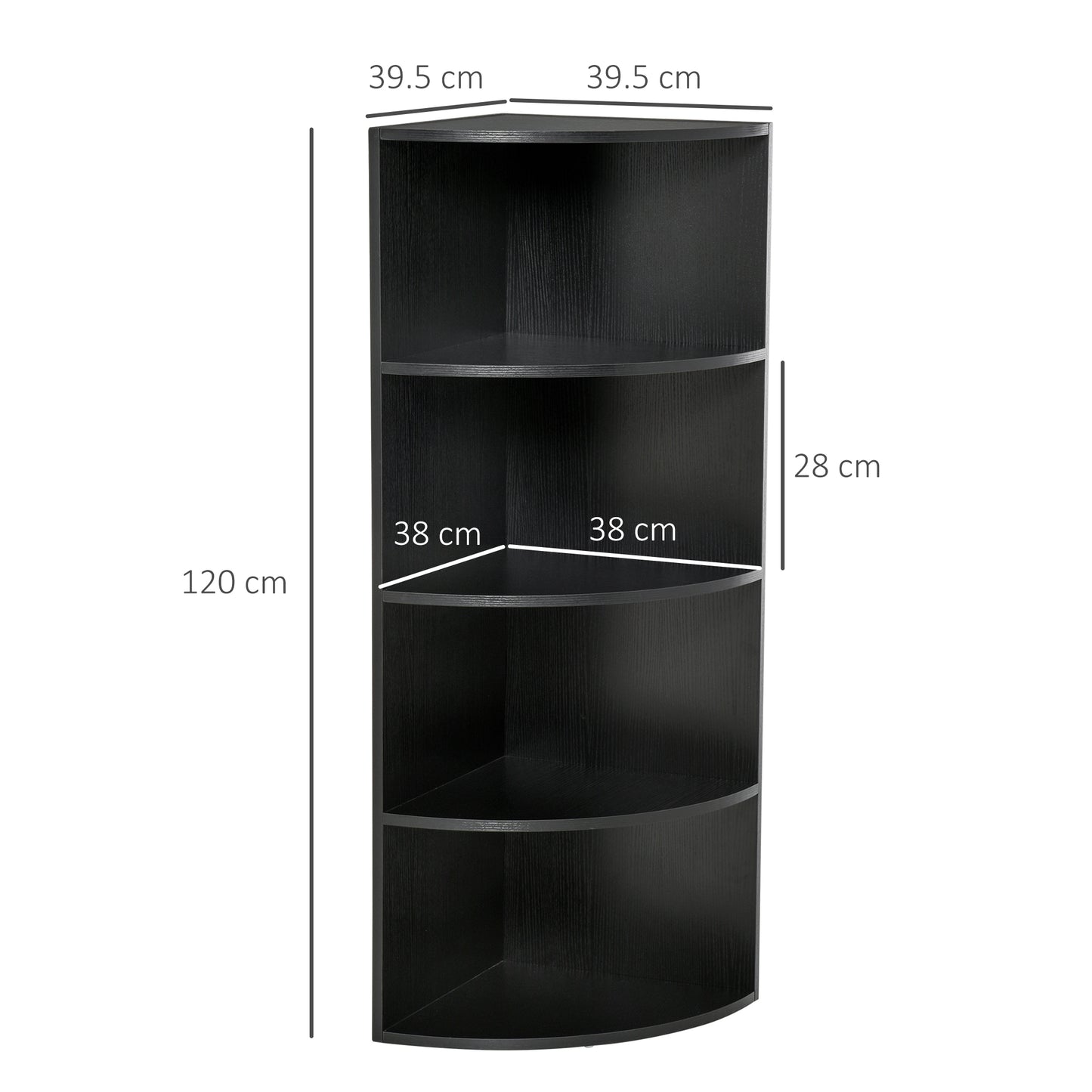 HOMCOM Modern Black 4-Tier Corner Bookshelf with Freestanding Design for Storage and Display - ALL4U RETAILER LTD