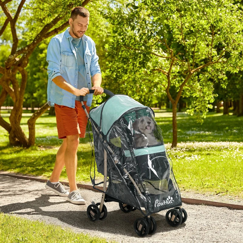 PawHut Pet Stroller for Small and Miniature Dogs with Rain Cover - Green - ALL4U RETAILER LTD