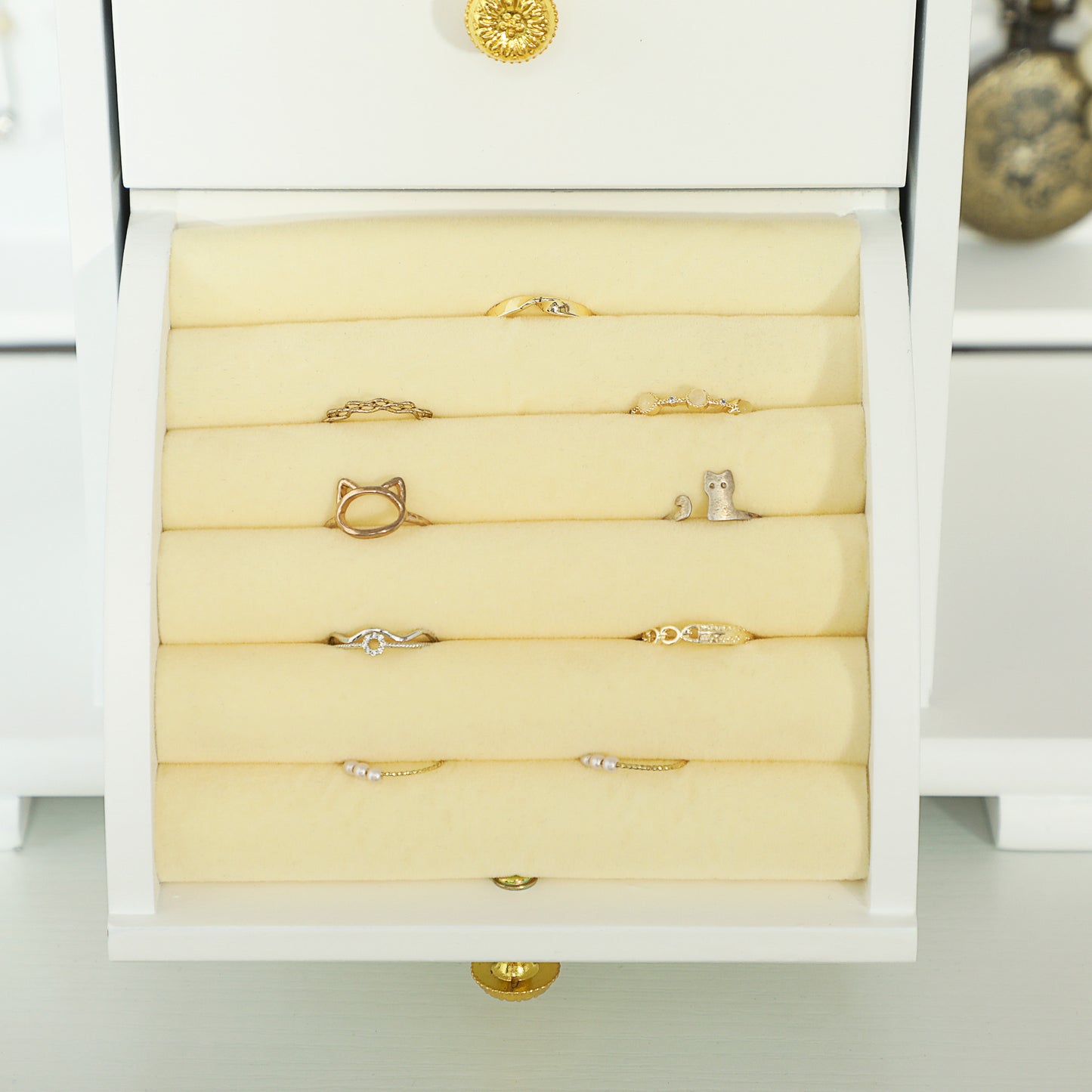 HOMCOM 4 Tier Jewellery Box With Mirror And 2 Drawers White For Ring Earrings Necklace Storage Organiser