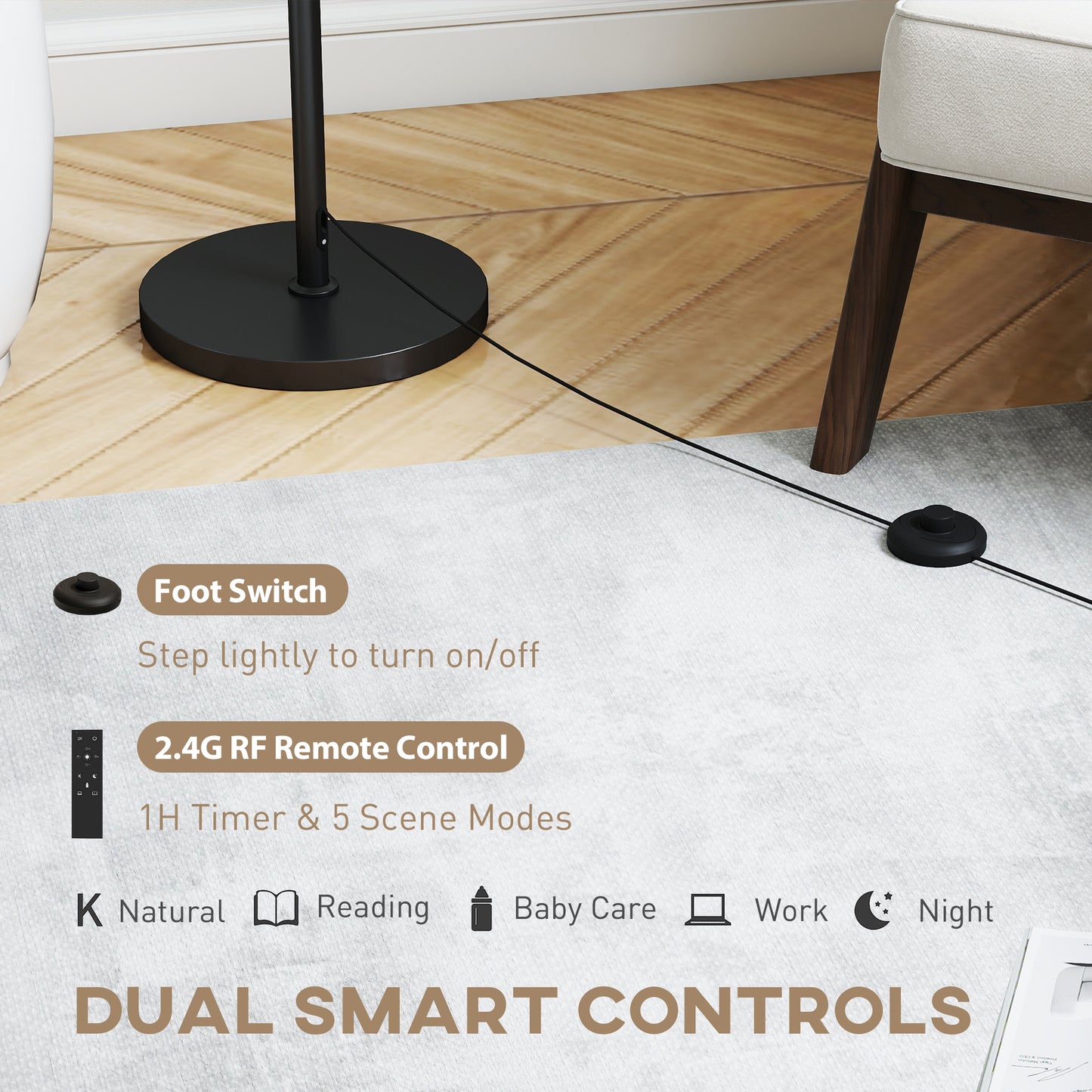 HOMCOM Floor Lamp With Remote Height Adjustable Linen Shade Dimmable 3000K To 6000K Color Temperature Black
