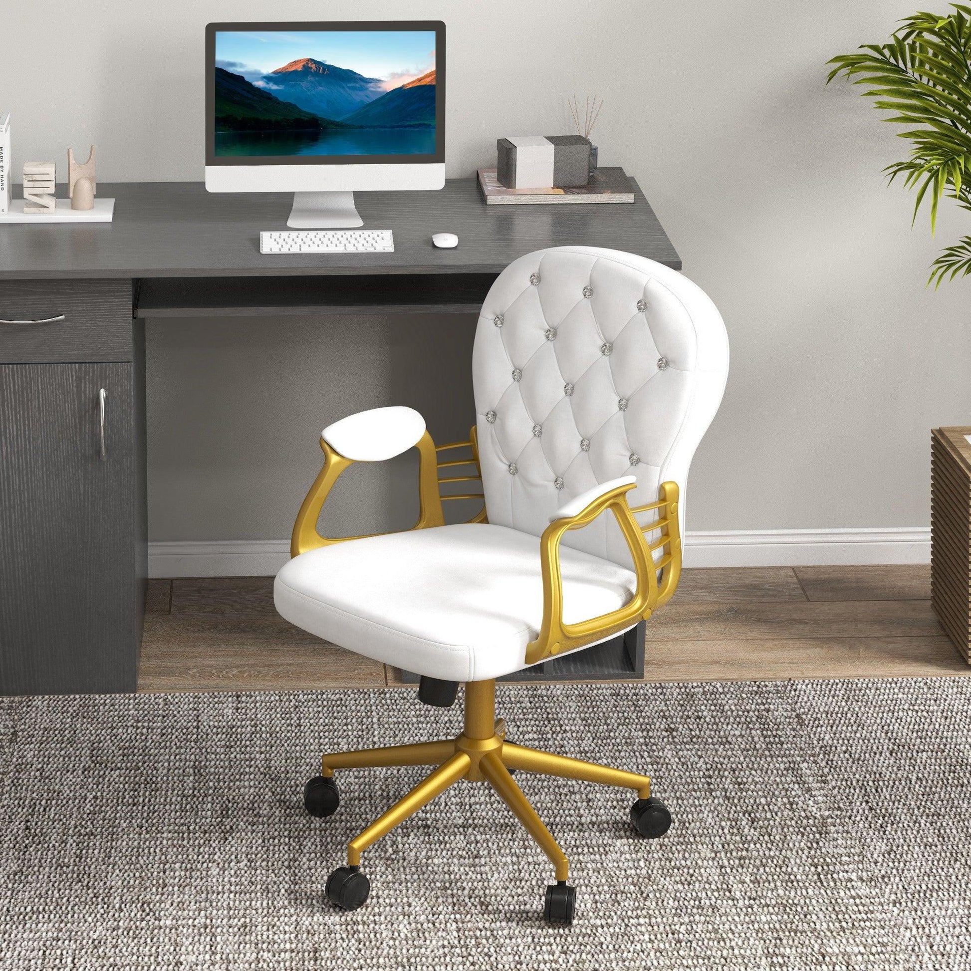 Vinsetto Height Adjustable Office Chair, Cream White - ALL4U RETAILER LTD