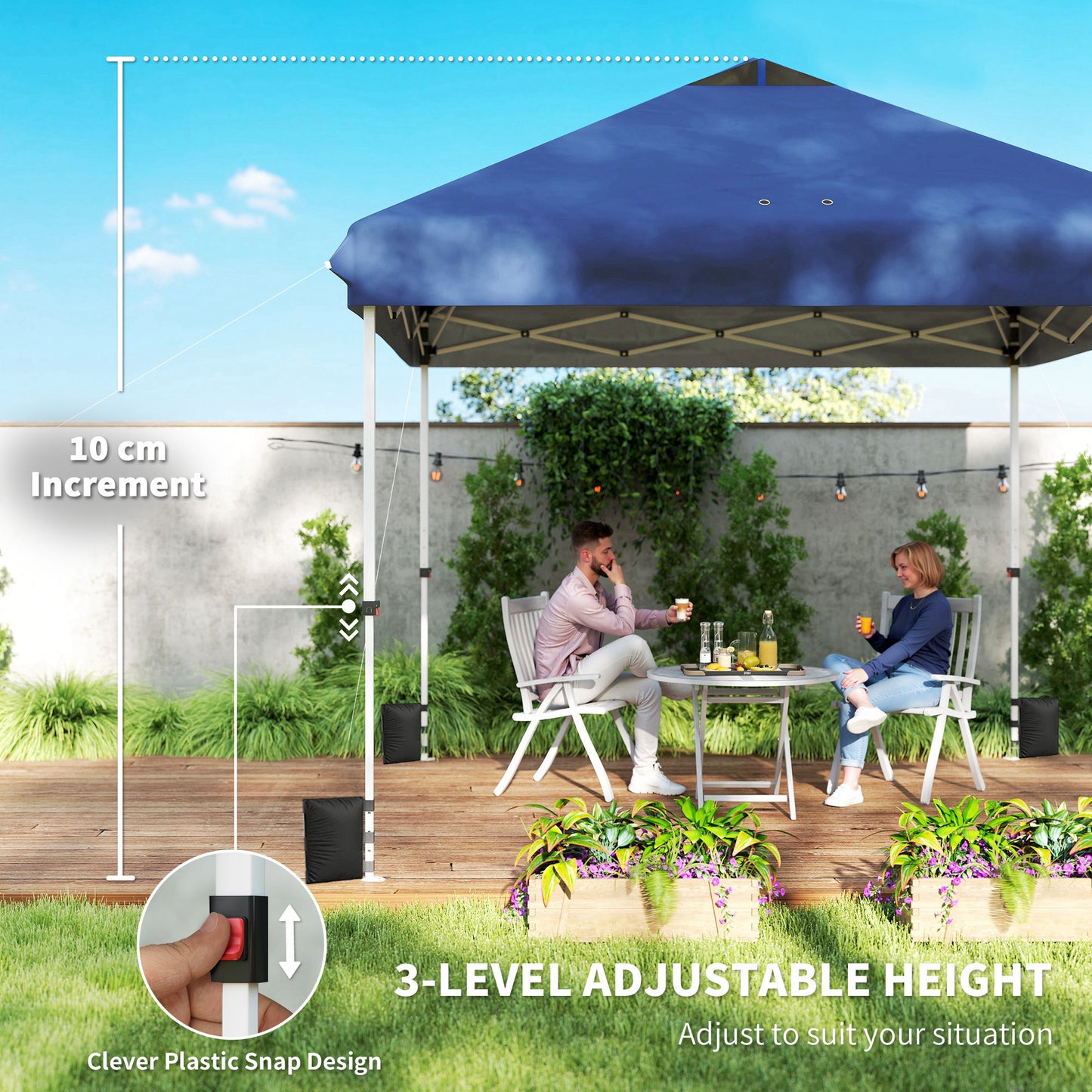 Outsunny 3x3m Pop Up Gazebo With Wheels UPF 50 One Touch Outdoor Garden Party Tent Canopy Dark Blue
