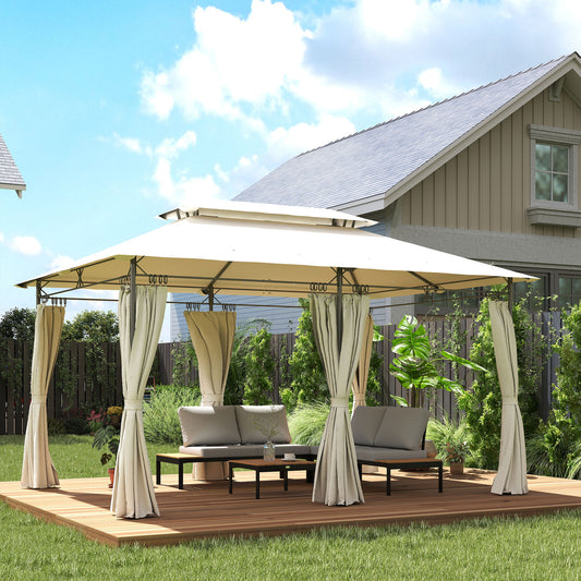 Outsunny 3x4m Metal Frame Gazebo With Two Tier Roof Cream White Garden Canopy For Outdoor Parties