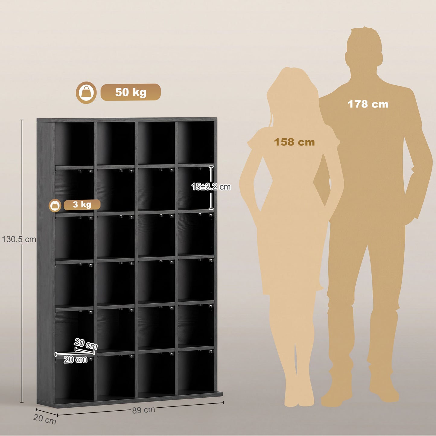 HOMCOM CD And DVD Storage Unit With Adjustable Shelves For Home Theater 89 x 130.5 cm Black Modern Cabinet
