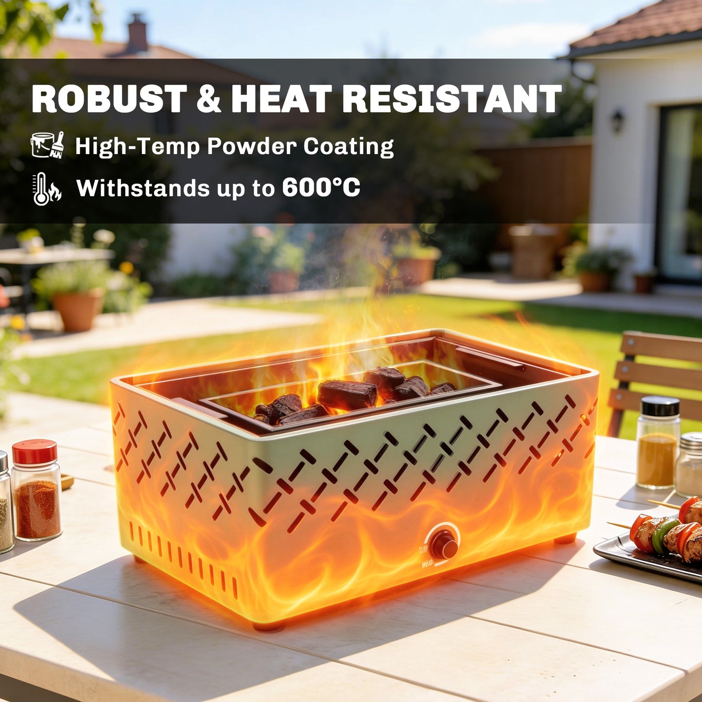 Outsunny Portable Charcoal BBQ Grill With Built In Fan Battery Powered For Camping Picnics Light Green