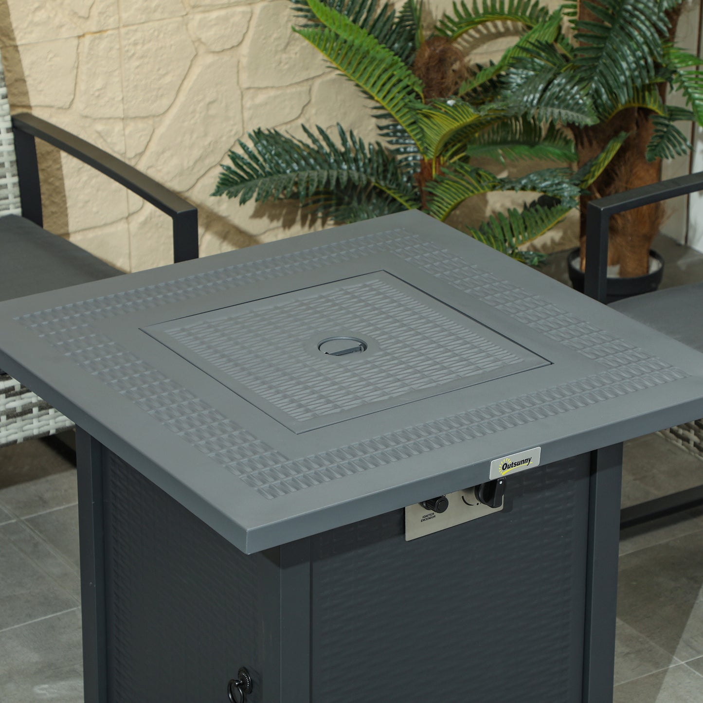Outsunny 71 By 71 Cm Gas Fire Pit Table 40000 BTU Center Fire Pit Smokeless Burn Black And Dark Grey