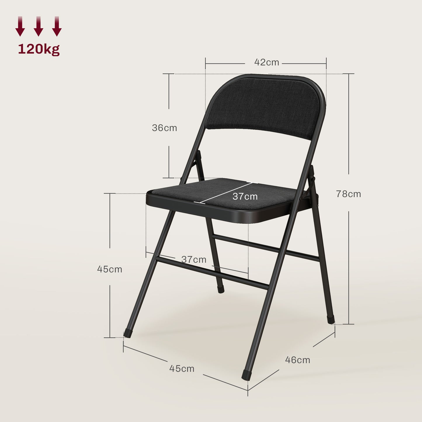 HOMCOM Linen Look Cushioned Folding Chairs Set Of Four Black With Steel Frames Indoor Or Outdoor Use