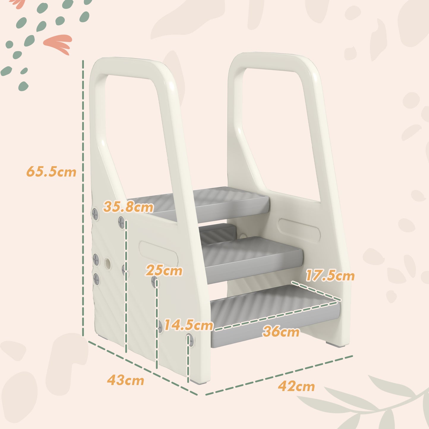 AIYAPLAY Adjustable 3 Step Toddler Tower With Handles Non Slip Surface And Foot Pads Grey