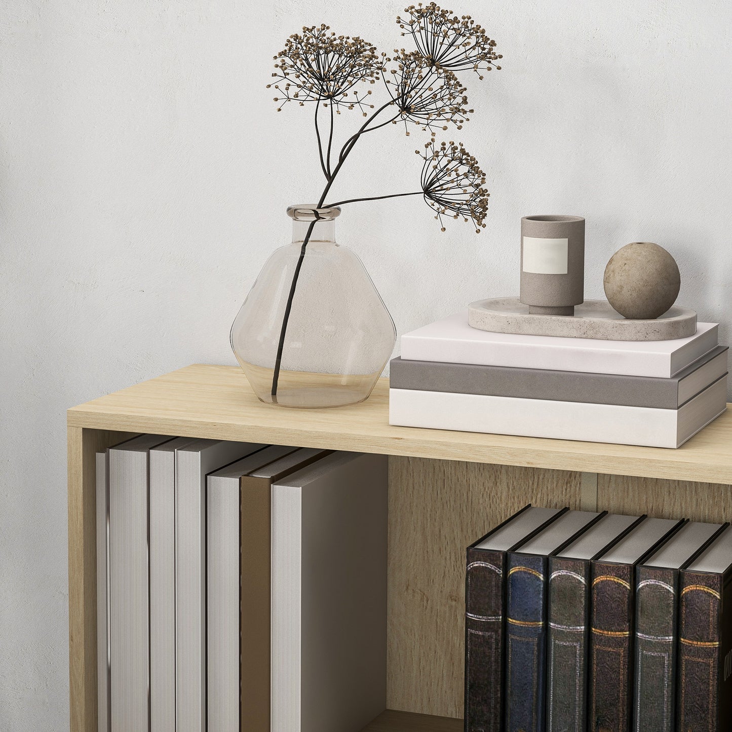 HOMCOM 2 Tier Bookshelf with Adjustable Shelf 2 Compartments for Home Office Living Room Study Natural Finish