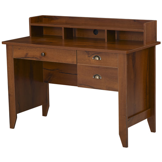 HOMCOM Vintage-Inspired Home Office Desk with Ample Storage and Metal Accents - Brown - ALL4U RETAILER LTD