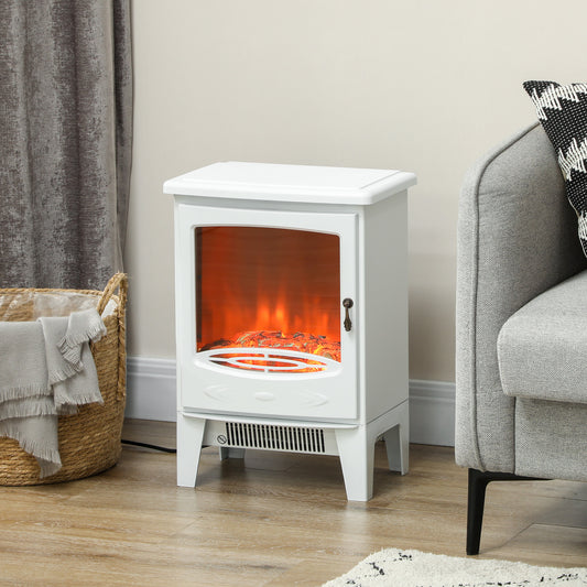 HOMCOM White Freestanding Electric Fireplace with Realistic Flame Effect and Safety Features, 950W/1850W Heating Options