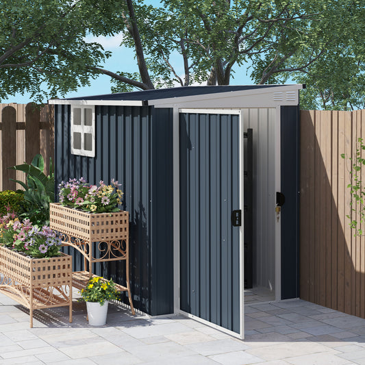Outsunny 4 x 6 Ft Garden Metal Shed Outdoor Storage Shed With Window 2 Vents And Lockable Door Dark Grey