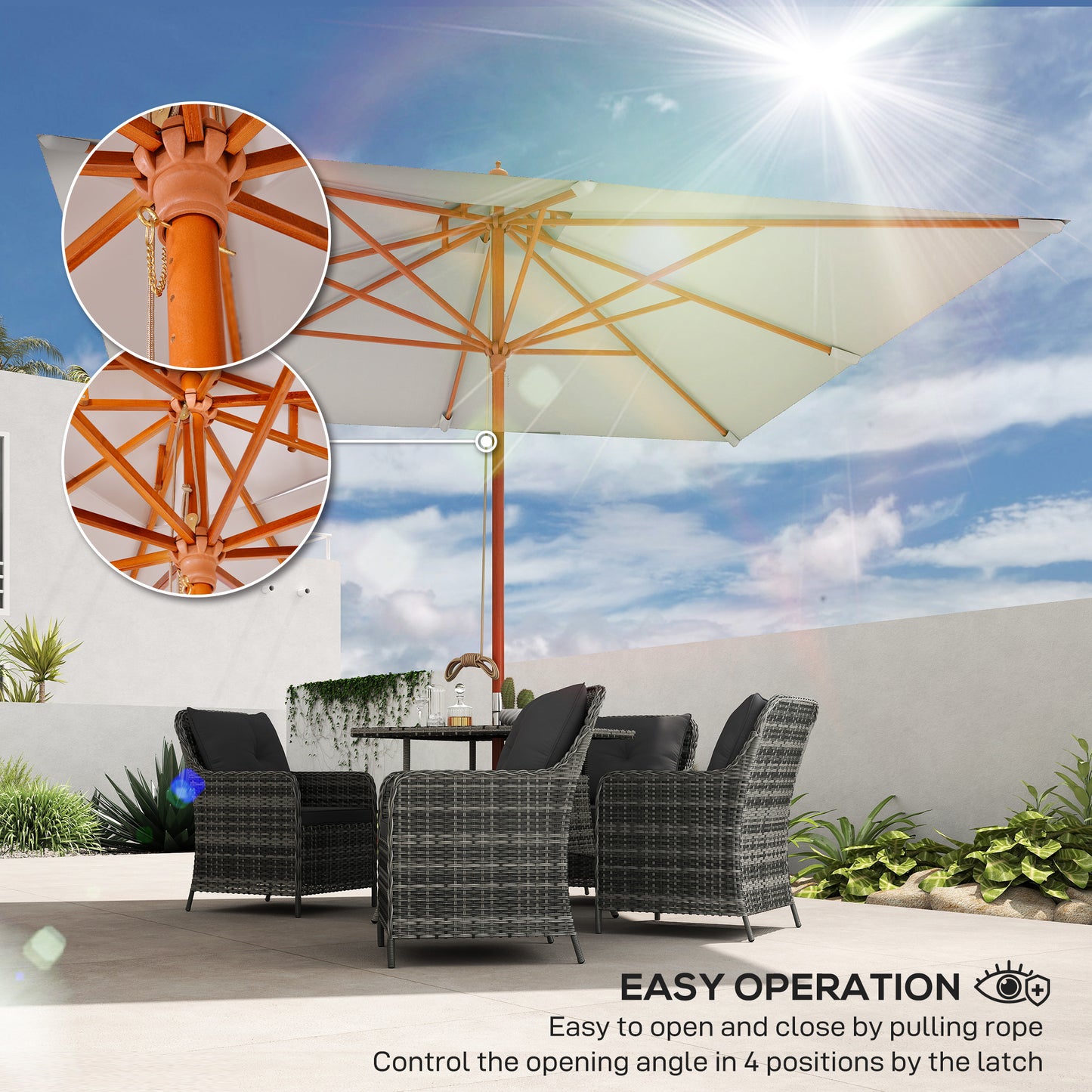 Outsunny 3 x 3m Garden Parasol with Double Tier Canopy UV Resistant Patio Umbrella for Sun Shade Outdoor Dining Grey