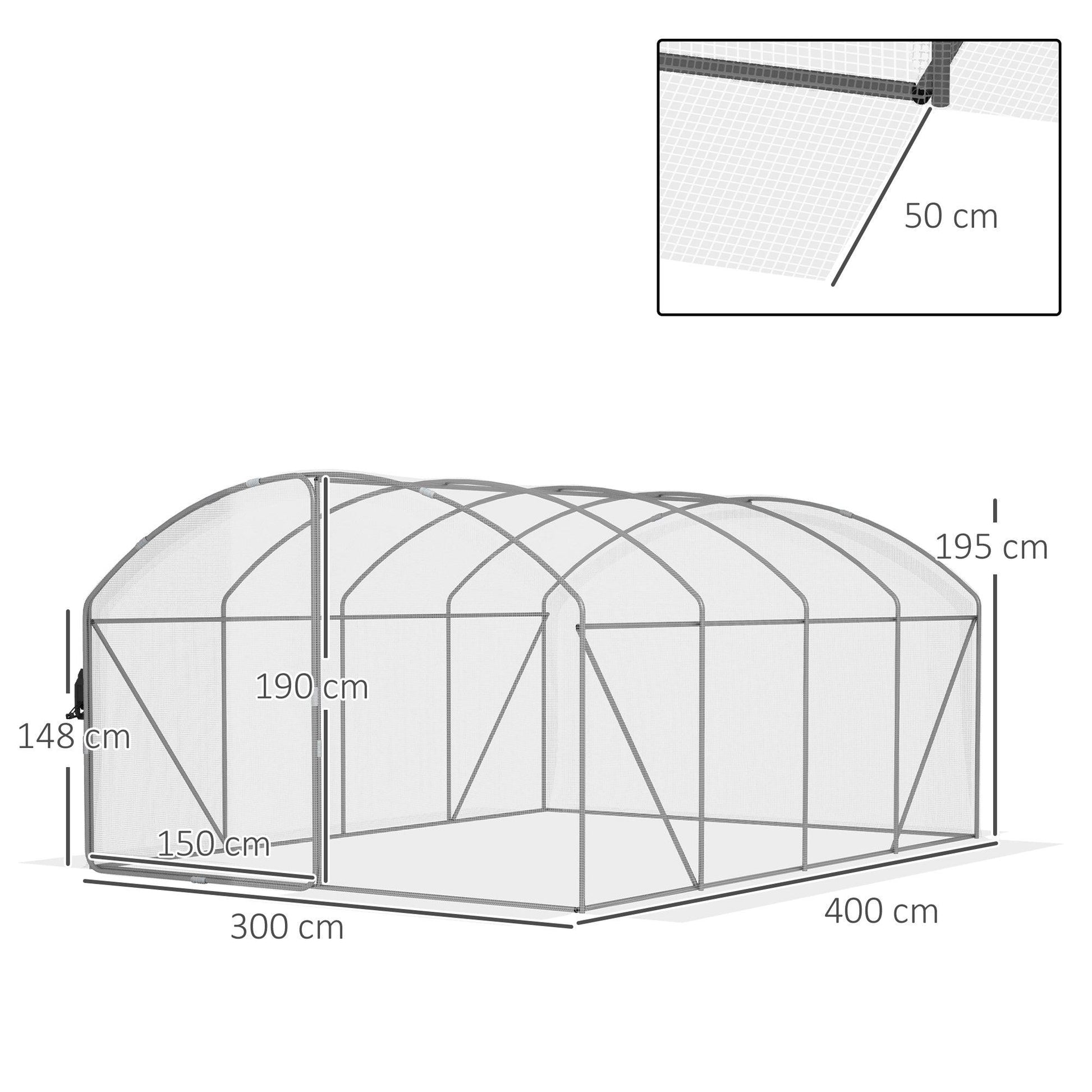 Outsunny Polytunnel Greenhouse Walk-in Grow House with UV-resistant PE Cover, Door, Galvanised Steel Frame, 4 x 3 x 2m, White - ALL4U RETAILER LTD