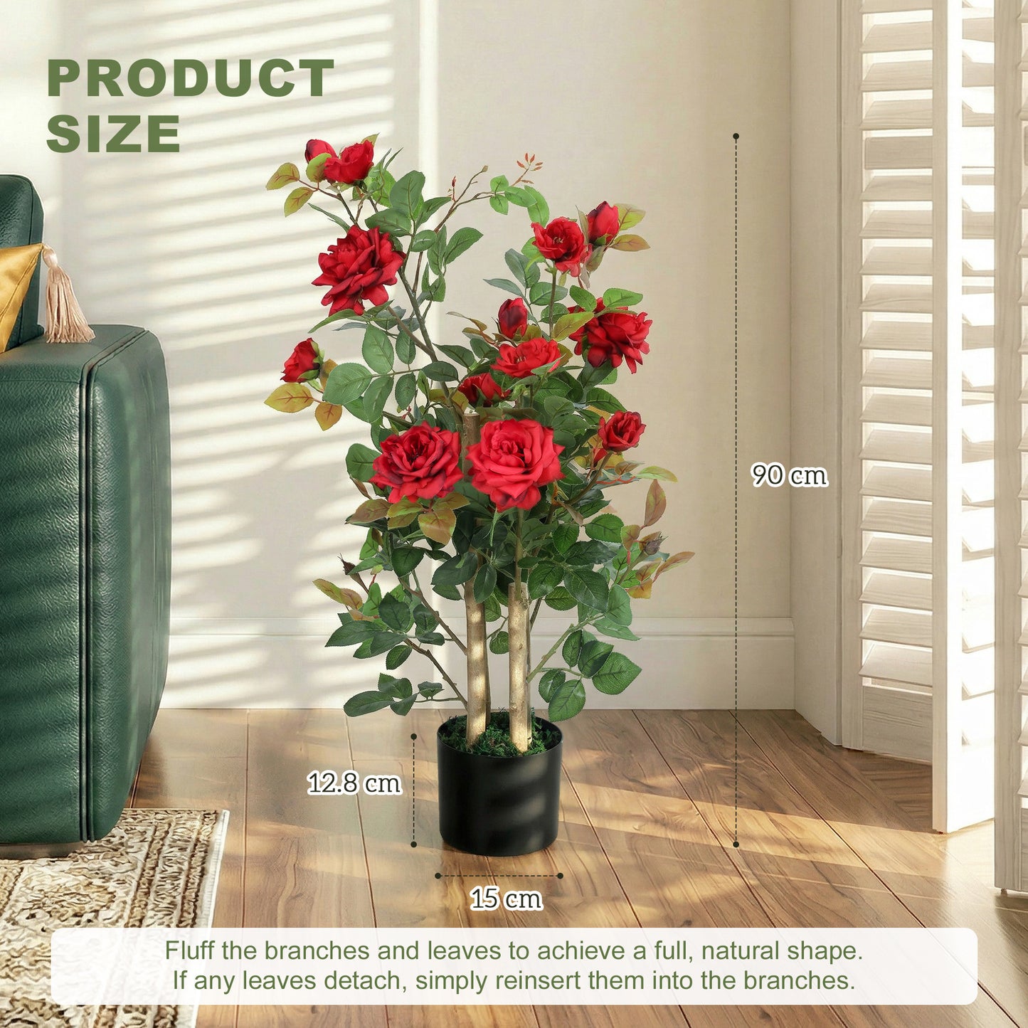 HOMCOM 90cm Artificial Rose Tree Set Of 2 With 344 Silk Leaves And 17 Flowers Red For Indoor Outdoor Decor