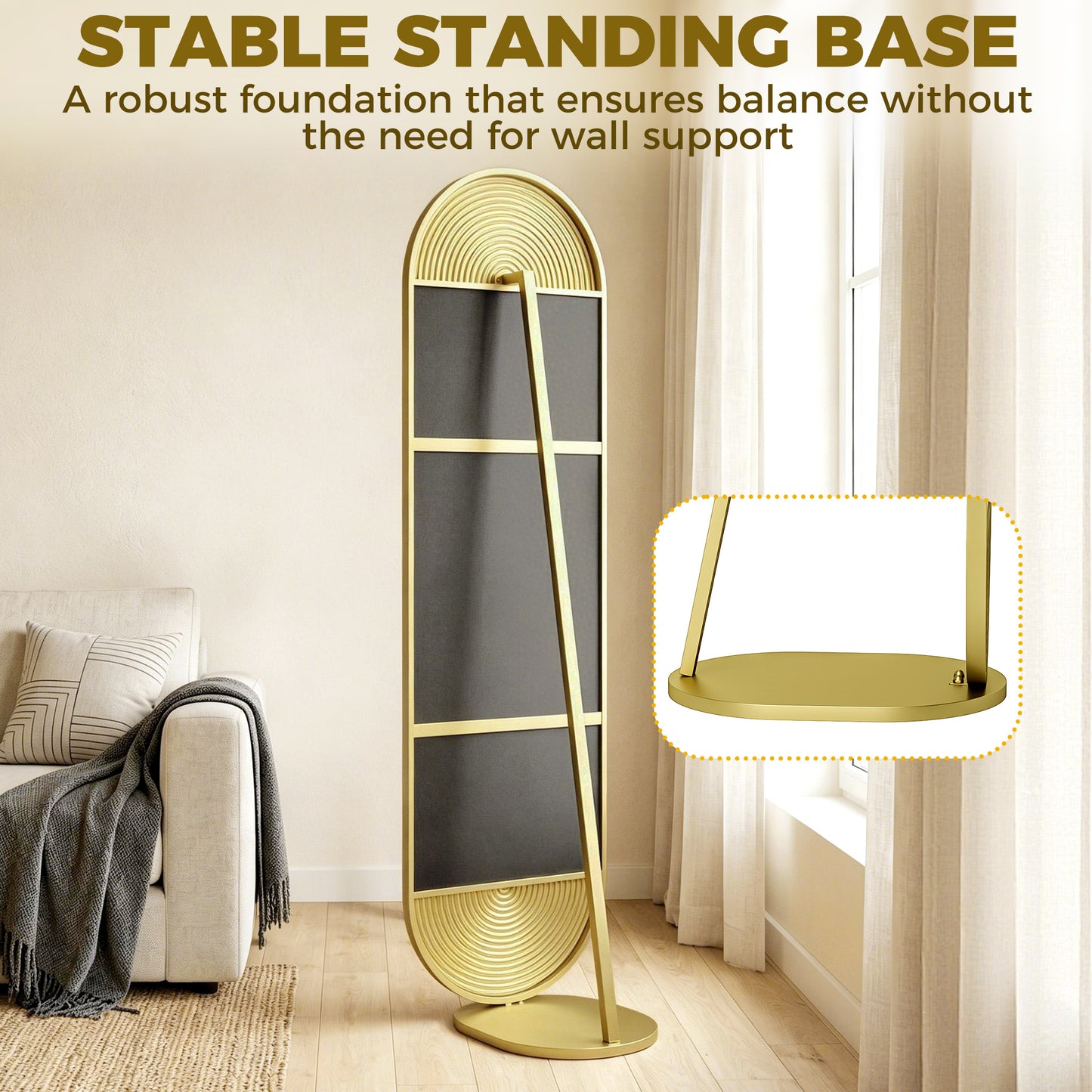 HOMCOM 161 Cm Wavy Full Length Mirror Free Standing Gold Tone Metal Frame With Solid Base