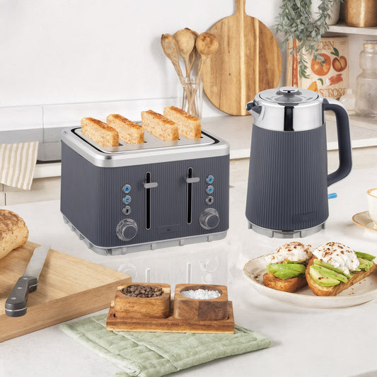 Homcom Electric Kettle and 4 Slice Toaster Set 3000W 1.7L UK Strix Thermostat Limescale Filter Cool Touch Grey