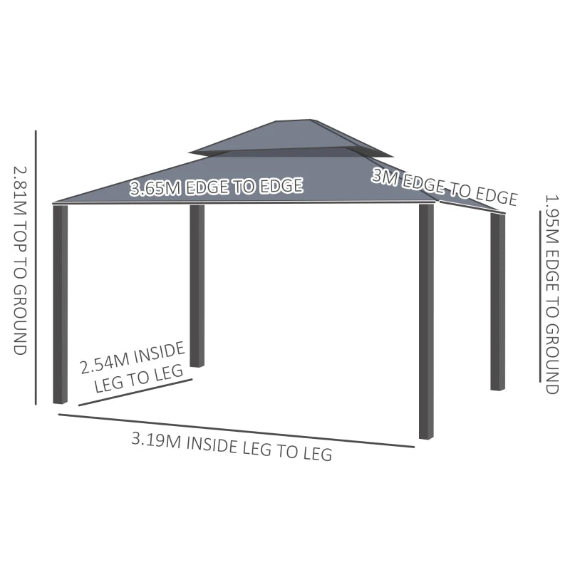 Outsunny 3.65 x 3m Aluminium Hardtop Gazebo with Accessories - Dark Grey | Sturdy Outdoor Canopy for All-Weather Enjoyment - ALL4U RETAILER LTD