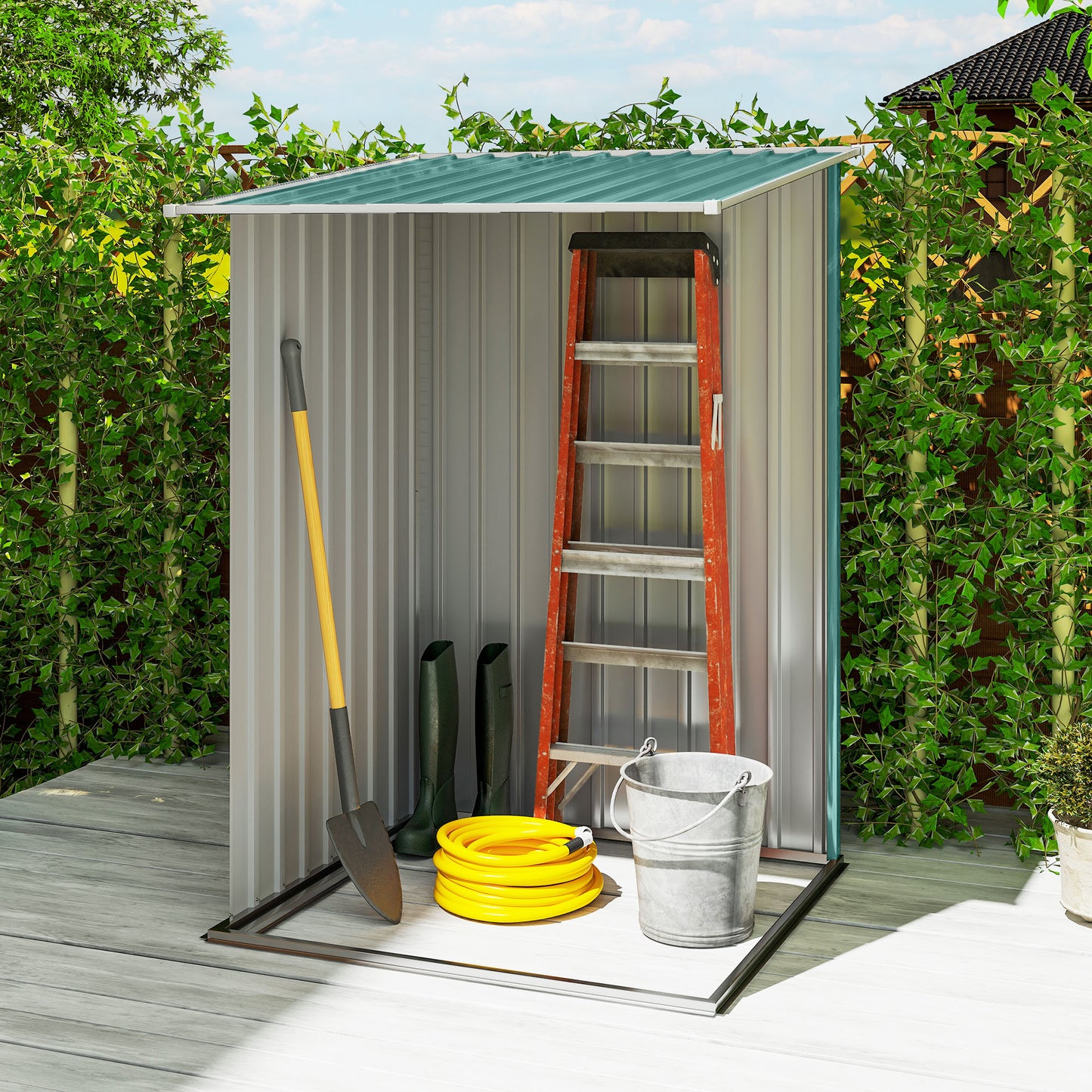 Outsunny Lean To Steel Garden Shed 3.3 By 3.4 Feet With Locking Door Green Galvanised Steel