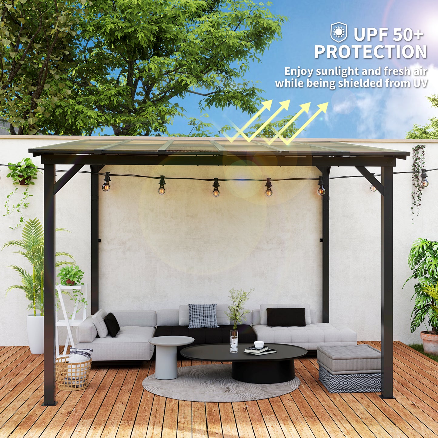 Outsunny 3 By 3 Meter Metal Pergola With UPF 50 Waterproof Roof Wall Mounted Or Free Standing Gazebo Dark Grey