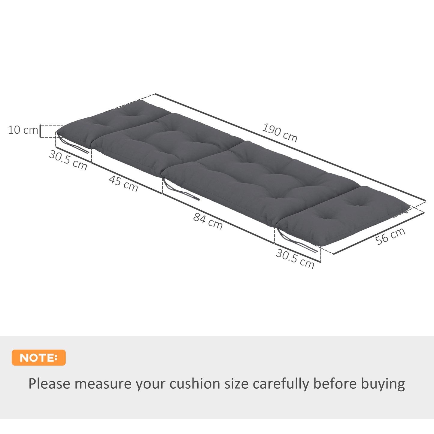 Outsunny Set Of Two 190 X 56 Cm Sun Lounger Cushions Dark Grey With Durable Polyester Fabric And Ties
