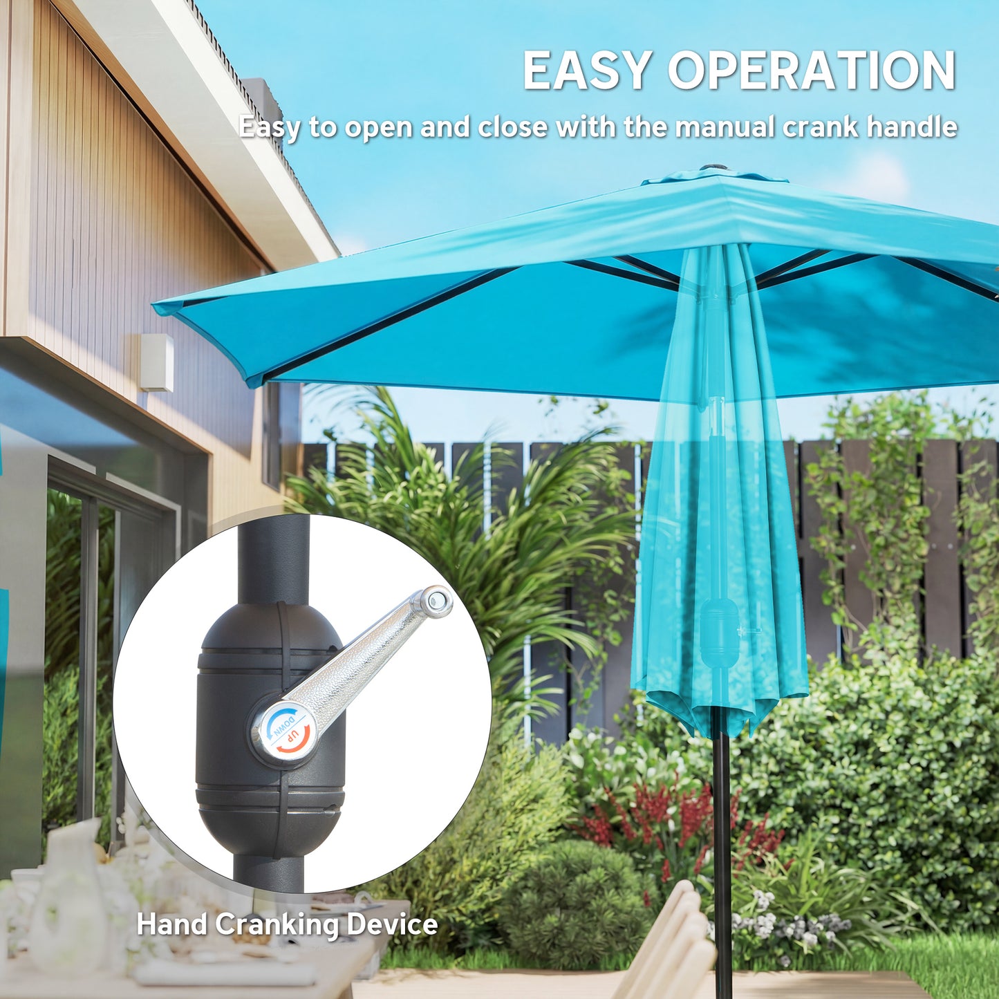 Outsunny 2.6 m Garden Parasol Umbrella With Aluminium Pole Outdoor Patio Umbrella With Tilt And Crank Vent Blue