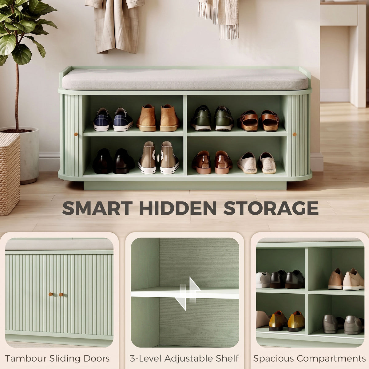 HOMCOM Hallway Storage Unit with Shoe Cabinet, Bench and 5 Coat Hooks